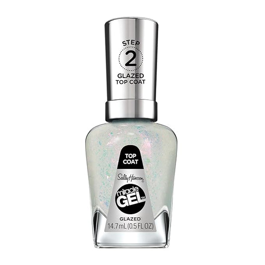Sally Hansen Miracle Gel, Glazed Top Coat, Long Lasting, Gel-Like Formula, No UV Lamp Needed, Sheer, Shiny Clear Nail Polish
