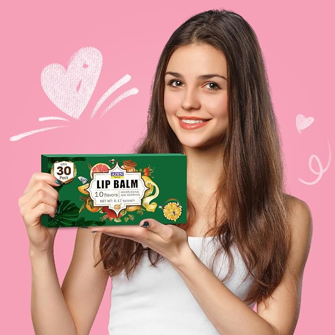 AZEN 30 Pack Lip Balm, Natural