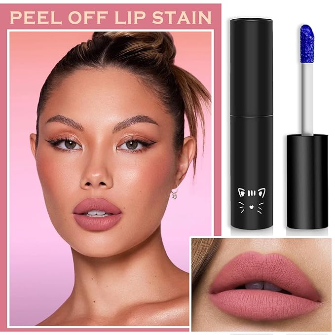 Peel Off Lip Stain Lip Tint Matte Liquid Lipstick Nude Lip Gloss Long Lasting Waterproof Lip Tint Stain Non-stick Cup Peel Off Lipstick Lip Makeup for Women Girls - 01