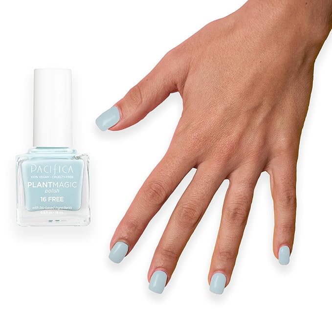 Pacifica Natural Nail Polish – Plant Magic Light Blue Nail Polish, 16-Free Bio-Sourced Formula with Long-Lasting Vibrant Colors for Glossy, Chip-Resistant Nails, Vegan & Cruelty-Free, Ocean Surf