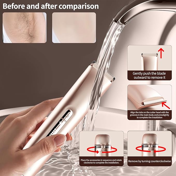 2025 New 2-in-1 Electric Shaver & Bikini Trimmer for Women & Womens Electric Razor, IPX7 Waterproof Wet&Dry Body Hair Remover for Face Legs Underarms, Dual Head Rechargeable Razor(Rose Gold)