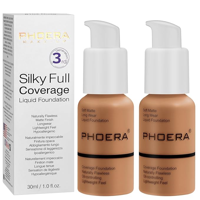 PHOERA Foundation, PHOERA Matte Liquid Foundation,PHOERA Makeup for Concealer (108-Tan*2) 30ml
