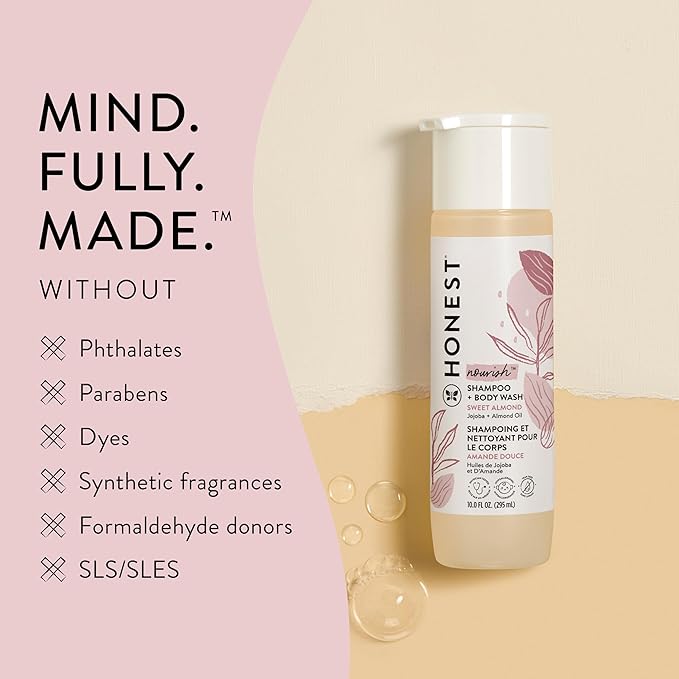 The Honest Company 2-in-1 Cleansing Shampoo + Body Wash | Gentle for Baby | Naturally Derived, Tear-free, Hypoallergenic | Sweet Almond Nourish, 10 fl oz