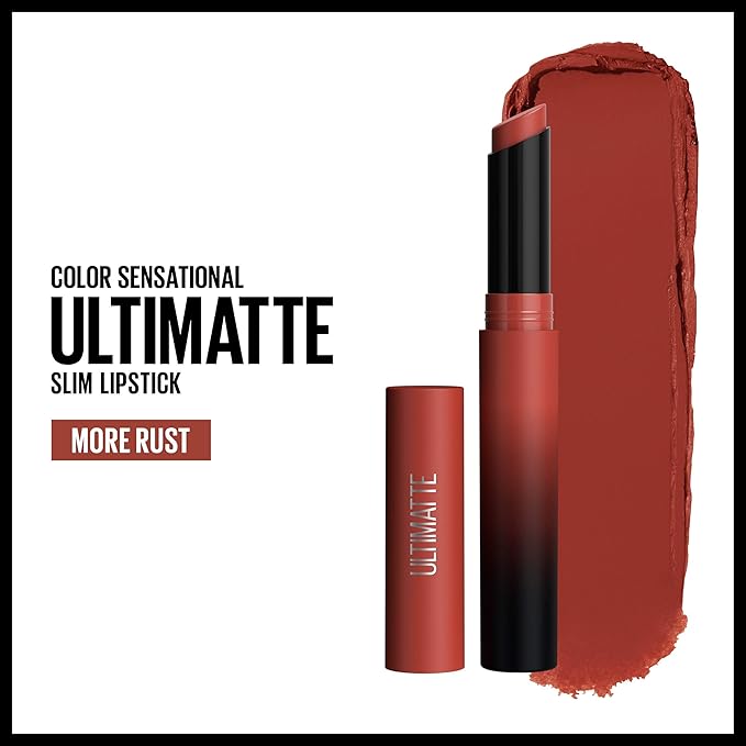 Maybelline Color Sensational Ultimatte Matte Lipstick, Non-Drying, Intense Color Pigment, More Rust, Rusty Red, 1 Count