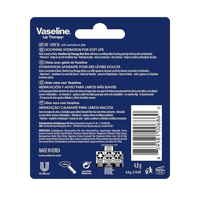 Vaseline Aloe Fresh Lip Therapy Stick- .16 oz (Pack of 2)