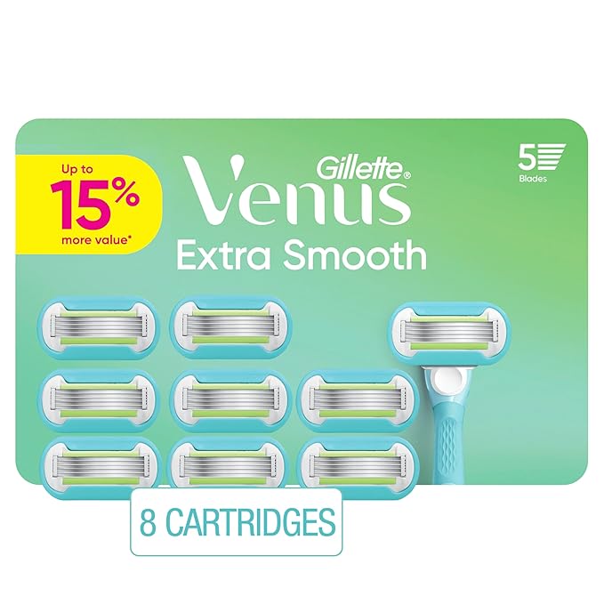 Gillette Venus Extra Smooth Women’s Razor Blades, 5-Bladed Razor Refills, 8 Count