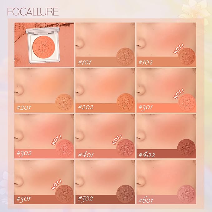 FOCALLURE Powder Palette Blush, Matte Mineral Blush Powder, Blendable, #101