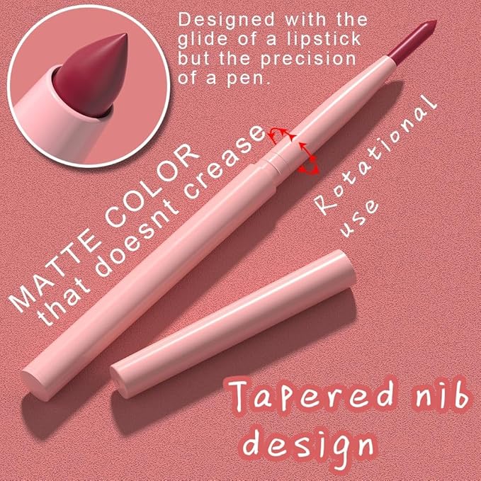 evpct Ruby Red Matte Creamy Retractable Lip Liner Pencils for Shaping & Sculpting Lips, Lip Pencils for Women Long Lasting Waterproof Rich Lip Colors Liner Crayon Lipstick delineador de labios 07