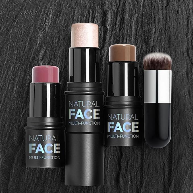 3 Pcs Cream Blush Contour Highlighter Stick for Cheeks Eyes Lips Lightweight Dewy Finish Blush Stick Waterproof Long Lasting Contour Stick Trio Wand Face Makeup Set for Girls and Women (2+5+6)