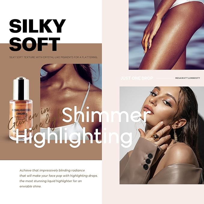 VIOLA HOUSE Liquid Highlighter Drops, Glitter Illuminator Blend (4 sunlight) 30ml