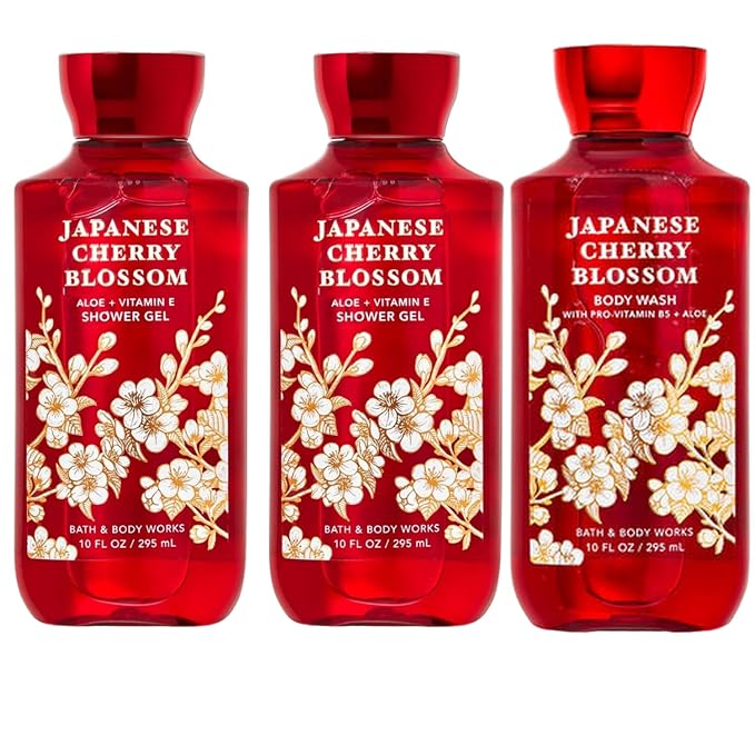 Japanese Cherry Blossom Shower Gel Body Wash - Set of THREE (3) bottles (10 oz ea) -- Bath & Body Works Signature Collection