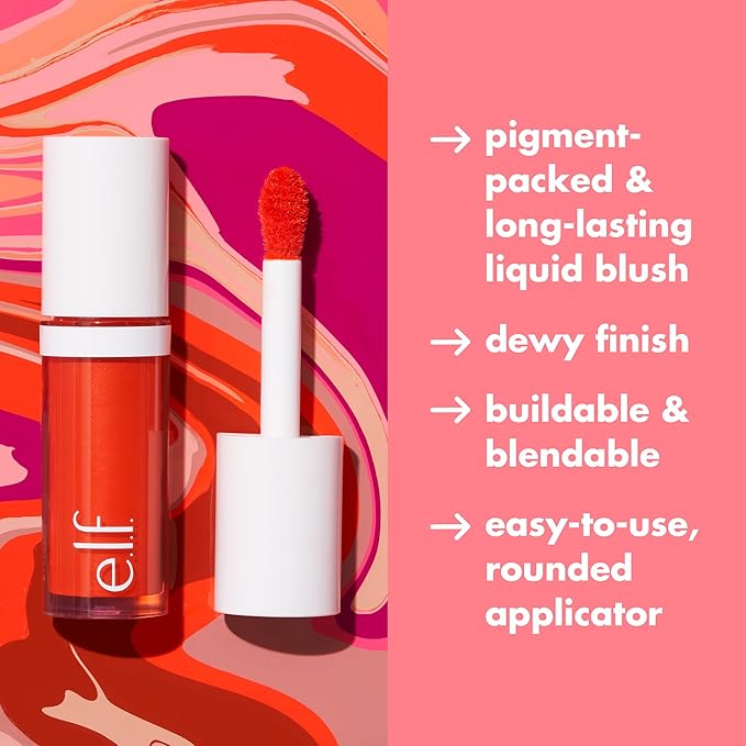 e.l.f. Camo Liquid Blush, Long-lasting Liquid Blush For Coral Crush
