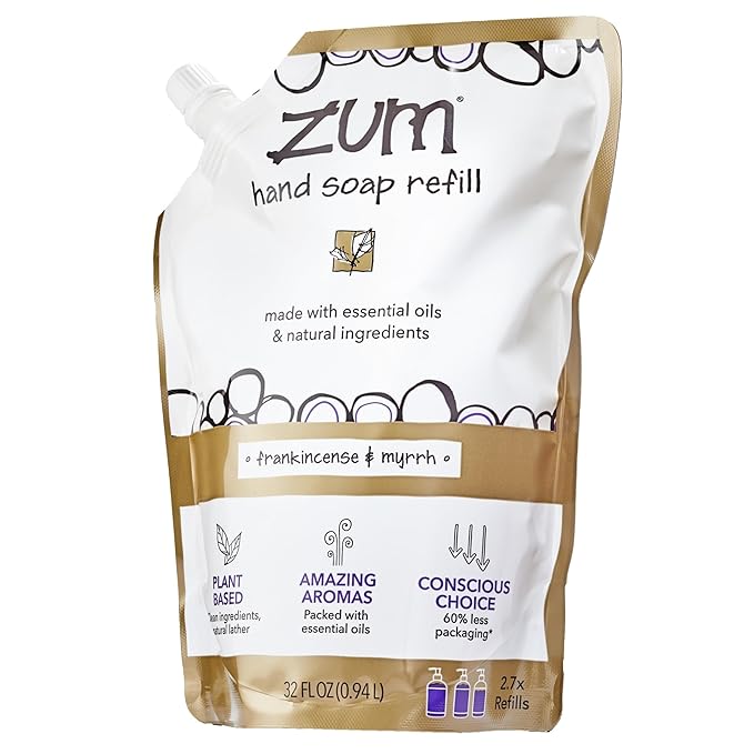 Zum Indigo Wild Hand Soap - Natural Liquid Hand Soap - for Bathroom & Kitchen - Frankincense & Myrrh Scent - 32 oz Refill
