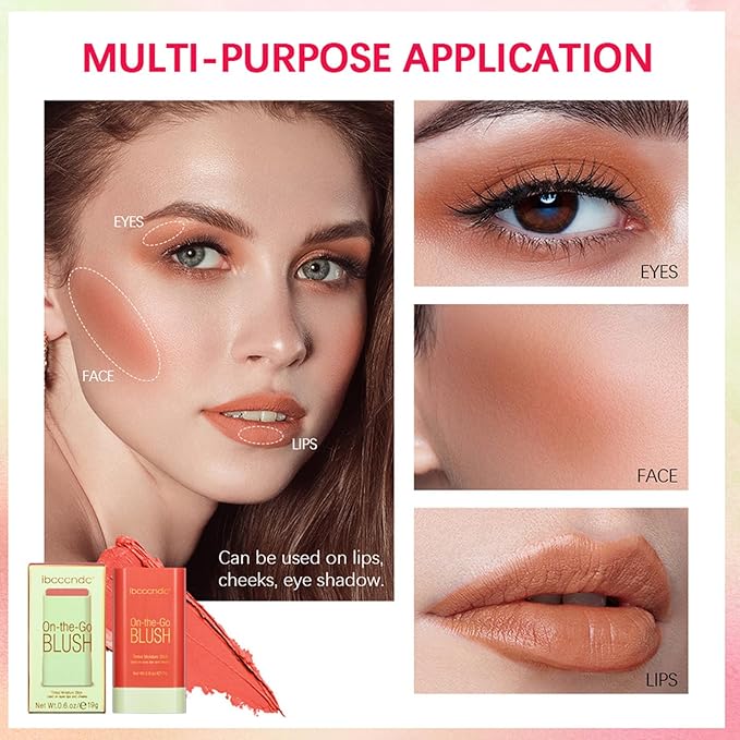 Cream Coral Orange Blush Stick,Multi-Use Makeup Milk Blush Stick,Multi-Use