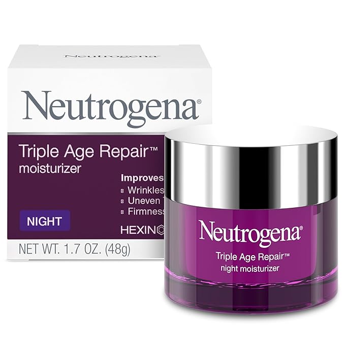 Neutrogena Triple Age Repair Anti-Aging Night Cream Facial Moisturizer, Tone-Evening Dark Spot Remover & Firming Anti-Wrinkle Nighttime Face & Neck Cream, Vitamin C & Glycerin, 1.7 oz