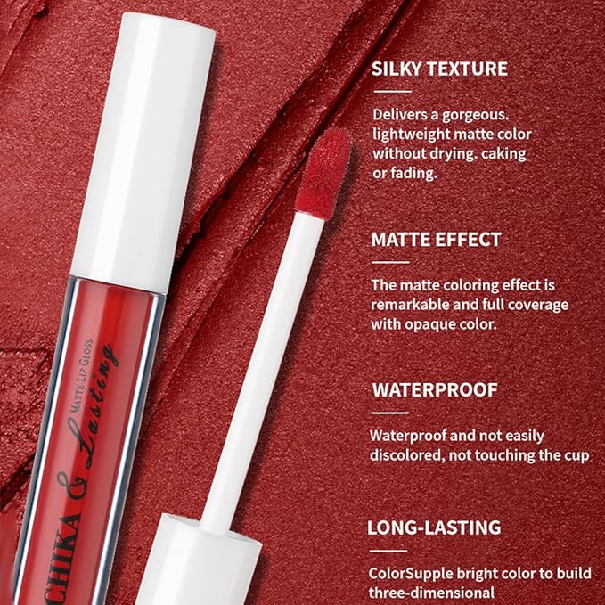 6 Color Set Matte Finish Velvet Lip Stain,Waterproof Gloss,Highly