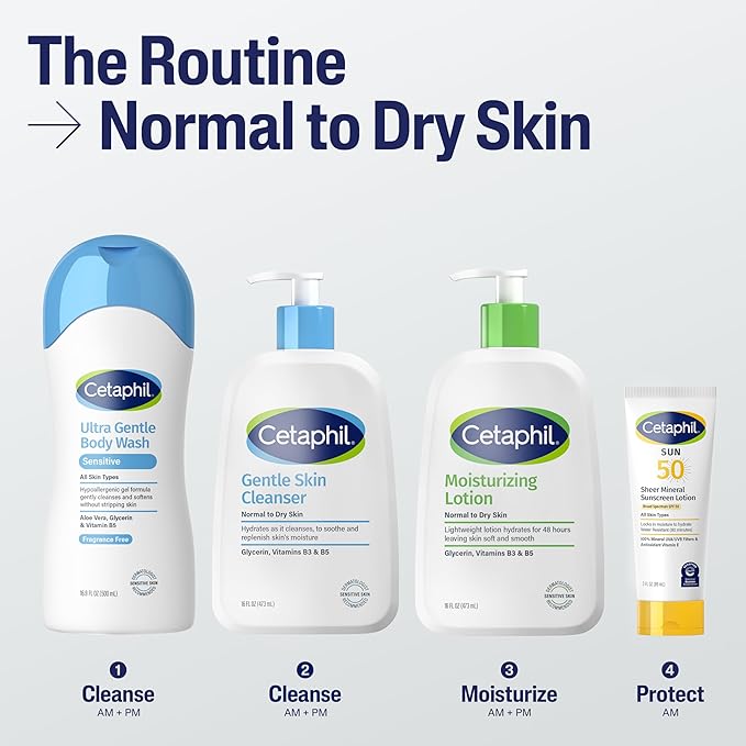 Cetaphil Hydrating Moisturizing Lotion for Normal to Dry, Sensitive Skin, 16 oz + Travel Size Gentle Skin Cleanser 2 oz