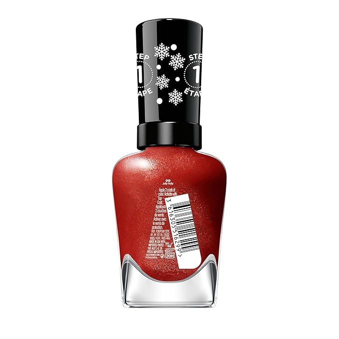 Sally Hansen Miracle Gel, Jolly Holly, Long Lasting, Gel-Like Formula, No UV Lamp Needed, Semi Opaque, Shimmery Red Nail Polish