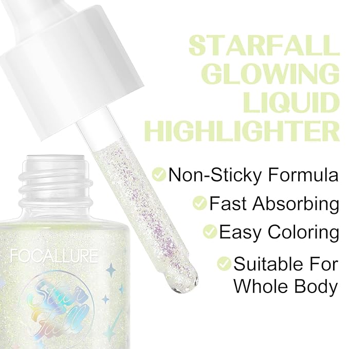 FOCALLURE Starfall Glowing Liquid Highlighter, Shimmering Body Oil,