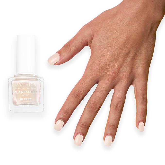 Pacifica Natural Nail Polish – Plant Magic Pearl White Nail Polish 16-Free Bio-Sourced Formula with Long-Lasting Vibrant Colors for Glossy, Chip-Resistant Nails, Vegan & Cruelty-Free, Fluff It Up