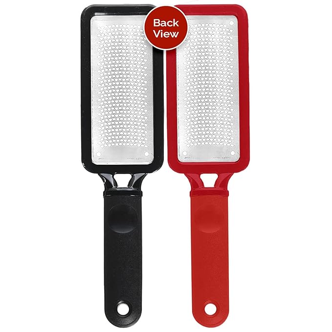 Microplane Colossal Foot File, Red and Black - The Original Stainless-Steel Foot Scraper, Dead Skin/Callus Remover for Feet, Foot Scrubber, Pedicure Tools for Salon-Quality Foot Care (2 Piece Set)