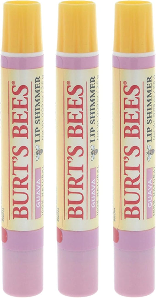 Burt's Bees Lip Shimmer, 100% Natural Moisturizing, with Peppermint Oil, Guava, 0.09 Oz - 3 Pack