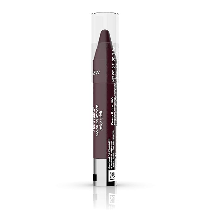 Neutrogena MoistureSmooth Color Stick for Lips, Moisturizing and Conditioning Lipstick with a Balm-Like Formula, Nourishing Shea Butter and Fruit Extracts, 180 Deep Plum, .011 oz (Pack of 2)