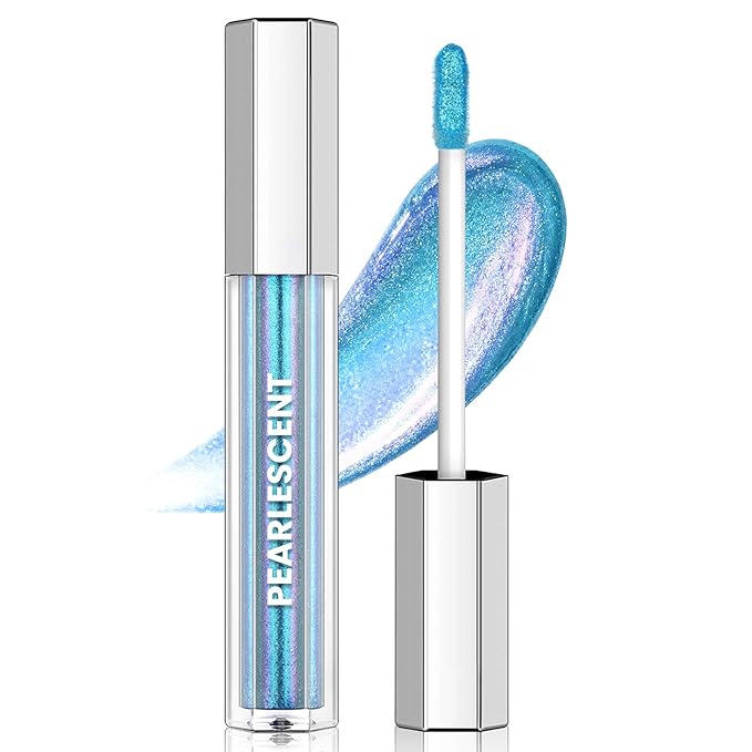 Blue Glitter Lip Gloss Liquid Lipstick, Diamond Shimmer Metallic Sparkly Iridescent Chameleon Lip Gloss Gift for Women, Long Lasting Waterproof Highly Pigment Glimmer Holographic Lip Makeup07