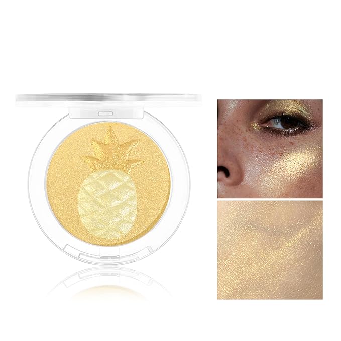 Glitter Highlighter Makeup, 3-In-1 Compact Shimmer Glitter Powder Face