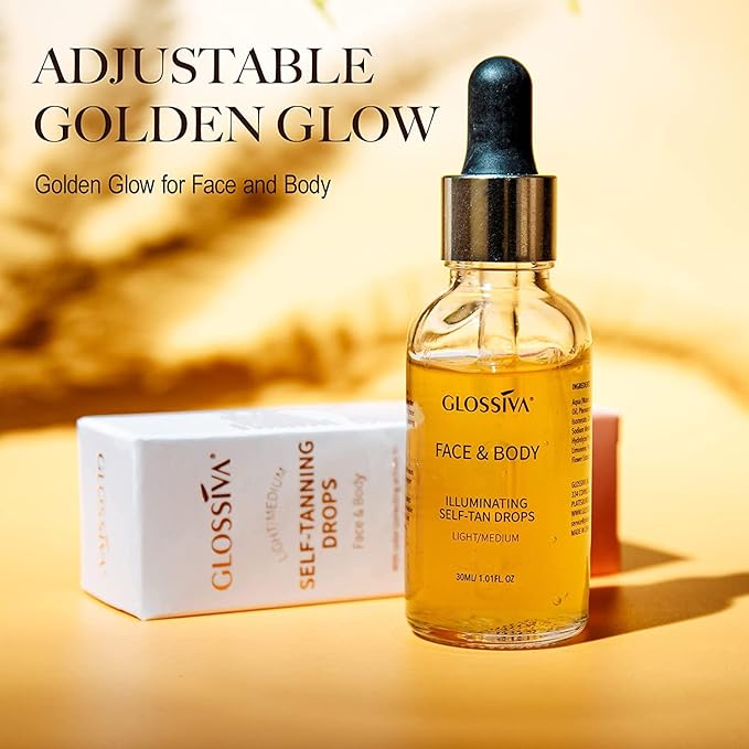 Self Tanning Drops - Sunless Tan for a Sun-Kissed Bronze - Beauty Skin Self Tanner - Gradual Glow for Face and Body - Long-Lasting for a Week, 1.01 Fl Oz