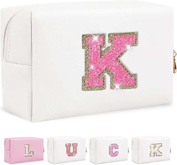 Initial letter patch makeup bag,