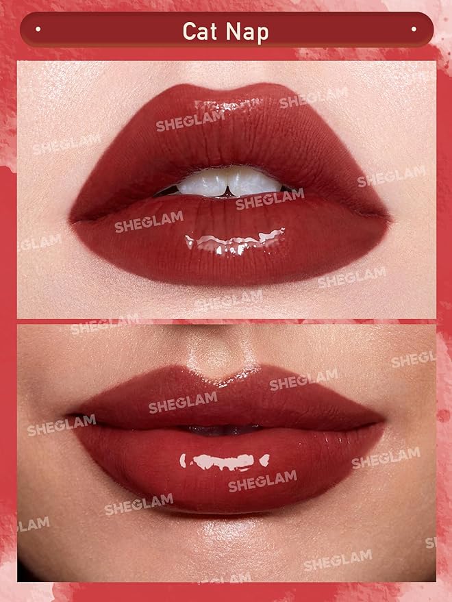 SHEGLAM Pout Pillow Cushion Lip Gloss Moisturizing Liquid Lipstick High Shine Finish Sponge Tip Applicator Non-Sticky Lip Glaze Party -Cat Nap