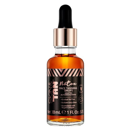 Skinny Tan Notox Face Tanning Drops - Hydrating Serum for Face with Vegan Collagen, Guarana, Aloe Vera - Reduces Appearance of Imperfections - 1 oz