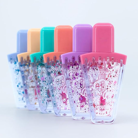 114 Bundle Cute Mood Color Changing Popsicle Set of 6 Lip Gloss, Shimmery Glossy Lightly Scented, Non-Sticky, First Makeup Set for Girl, Novelty, Gifts, Party Favors Girls, Women, Teens