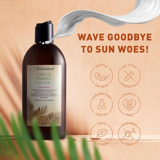 Sunless Tanning Lotion | Anti-Aging Self-Tanner | Body Tanning | Sun Kiss Glow Bronze Finish | Bronzer Lotion For All Skin Types | Just Nutritive | 8 Oz