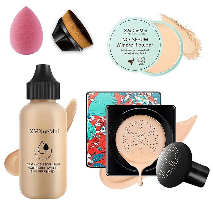 Mushroom Head Air Cushion CC Cream Foundation Set,Includes Makeup Sponge