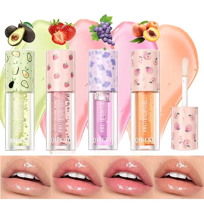 4pcs Hydrating Fruity Lip Oil Lip Plumping Gloss Hydrating