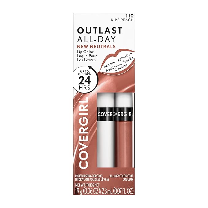 COVERGIRL Outlast All-Day Lip Color with Moisturizing Topcoat, New Neutrals Shade Collection, Ripe Peach, Pack of 1