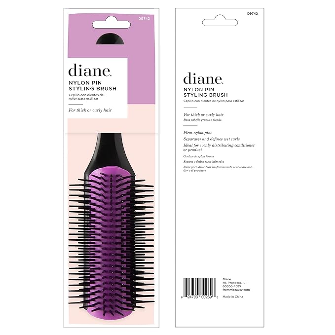 Diane Nylon Pin Styling Hair Brush for Detangling, Separating, Shaping and Defining Wet Thick or Curly Hair, Glides Through Tangles with Ease (Pack of 2)