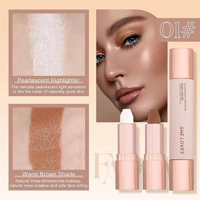 Contour Stick, Highlighter Makeup, 2 in 1 Cream Face (02#)