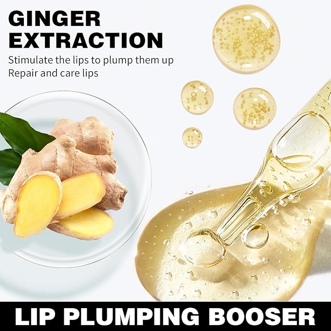 Erinde Natural Ginger Lip Plumping Booster Oil, Ultra-Hydrating & Nourishing Plumper, Glossy Finish Fuller Lip Plumper Gloss for Women Girls, G08