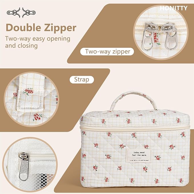 Makeup bag, quilted makeup bag,large