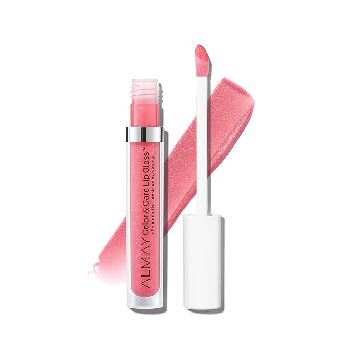 Almay Color & Care Hydrating Lip Gloss, Soft Natural Hues, Prebiotic Complex, Hyaluronic Filling-Sphere Technology, 100 Pink Twilight, 0.1 Fl Oz