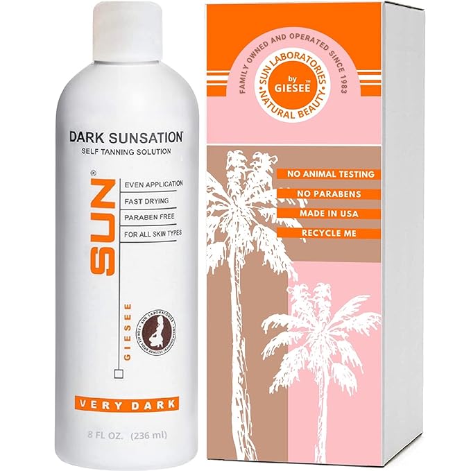 Sun Laboratories By Giesee Dark Sunsation Spray Tan Solution 8 oz - Self Tanning Lotion, Professional Airbrush Tanning Solution, Ultra Dark Bronzing Spray