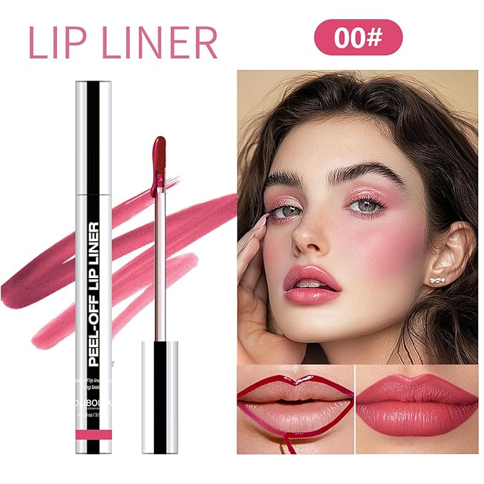 3 Colors Peel Off Lip Liner Lip Stain Tattoo Set, Removable Lip Liner Pencil Matte Finish Waterproof Transfer-proof Peel Off Lip Stick Highly Pigmented Color Lip Makeup