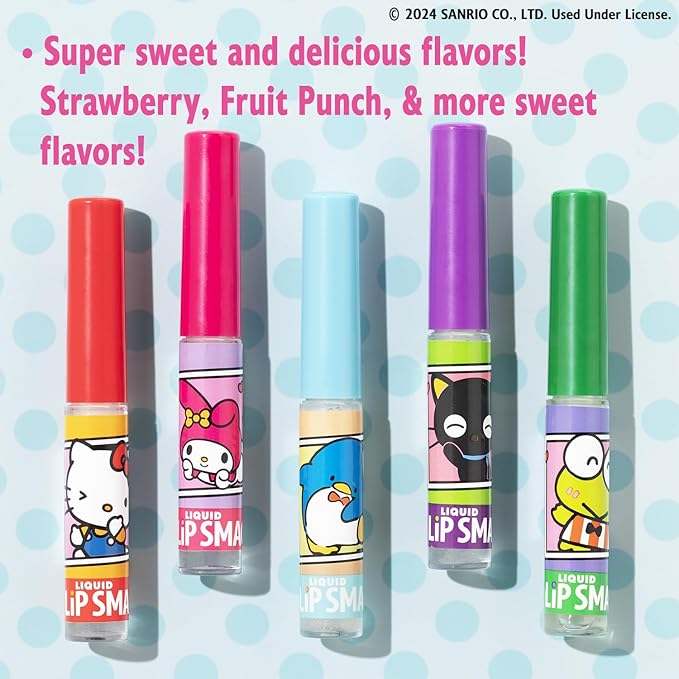 Lip Smacker Sanrio Hello Kitty and Friends Flavored Liquid Lip Gloss | Dry Lips | For Kids, Men, Women | Stocking Stuffer | Christmas Gift | Set of 5