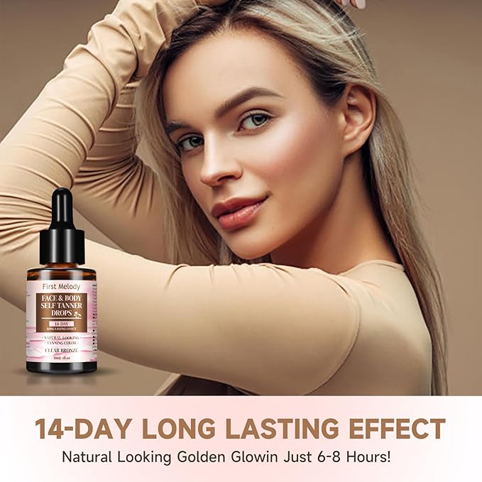 Face Tanning Drops to Add to Lotion,14 Day Long Lasting Effect Face Self Tanner Bronzing Drops, Natural Organic Ingredients, Quick Tan Drops, Self Tanning Drops for Face and Body