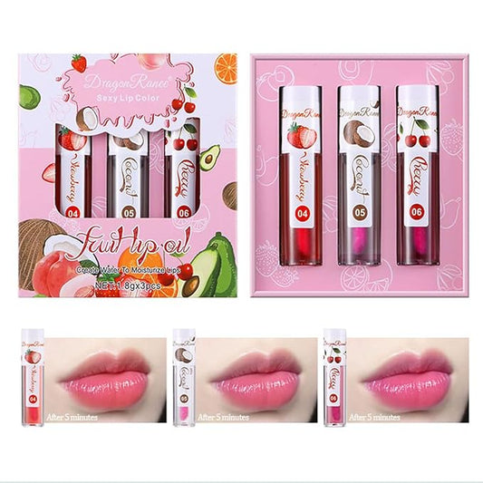 Color Changing Lip Oil - Fruit Lip Oil Pack, 3pcs Magic Color-Changing Lip Glow Oil, Hydrating Lip Gloss for Dry Lip Care Makeup