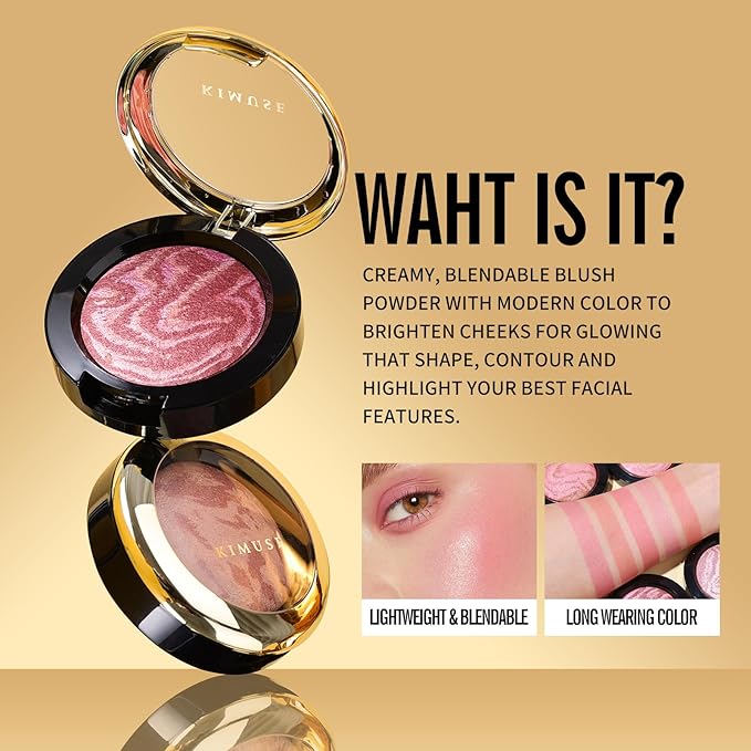 KIMUSE Baked Blush, Lighting Glow Marbleized Blush Powder Face