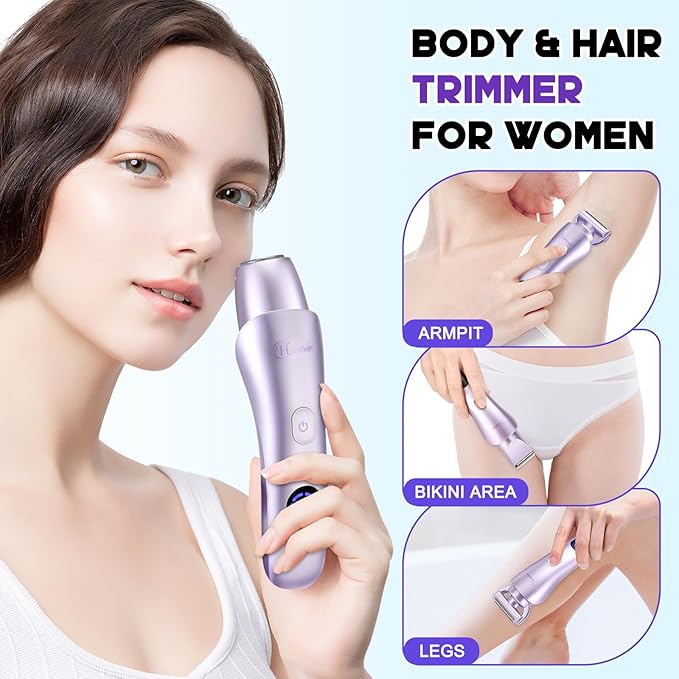 Hatteker Women's Electric Shaver Bikini Trimmer Hair Trimmer for Women LED Display Electric Razor for Legs Bikini Underarm Public Hairs Led Display IPX7 Waterproof Gift for Women (Purple)